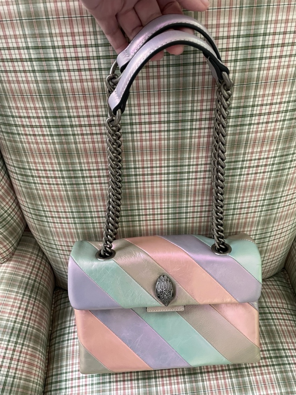 Kurt Geiger London Kensington Iridescent Pastel Stripe Leather Shoulder Bag - Picture 2 of 15